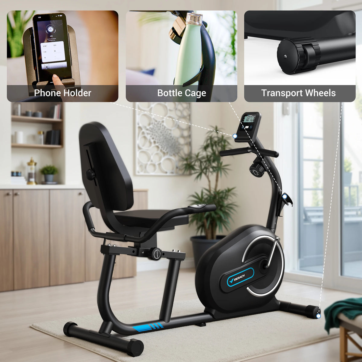 Merach Magnetic Recumbent Exercise Bike With Bluetooth Heart Rate