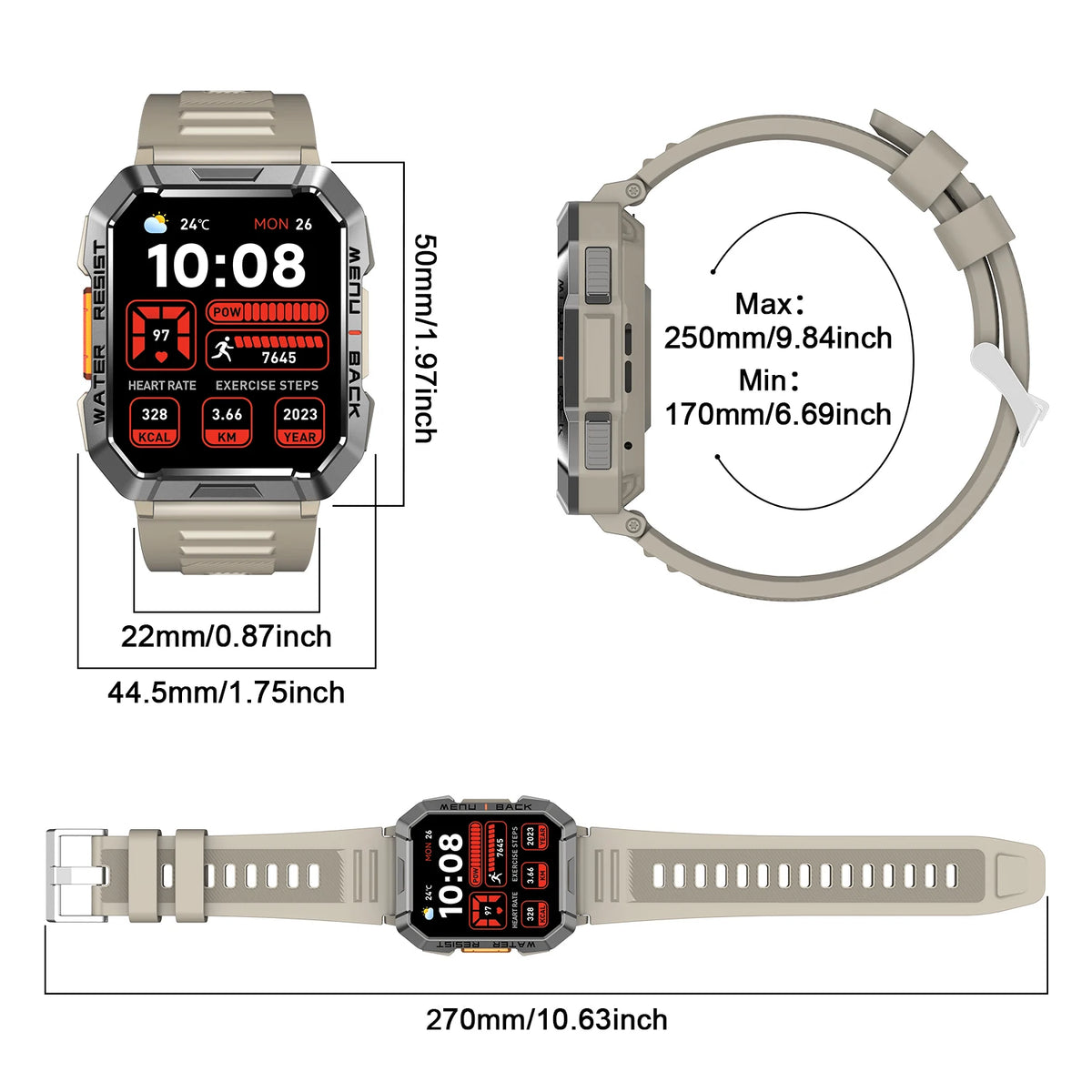 Sopzteni Waterproof Smartwatch With Emergency Light And Bluetooth