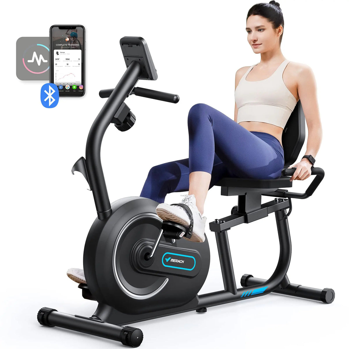 Merach Magnetic Recumbent Exercise Bike With Bluetooth Heart Rate