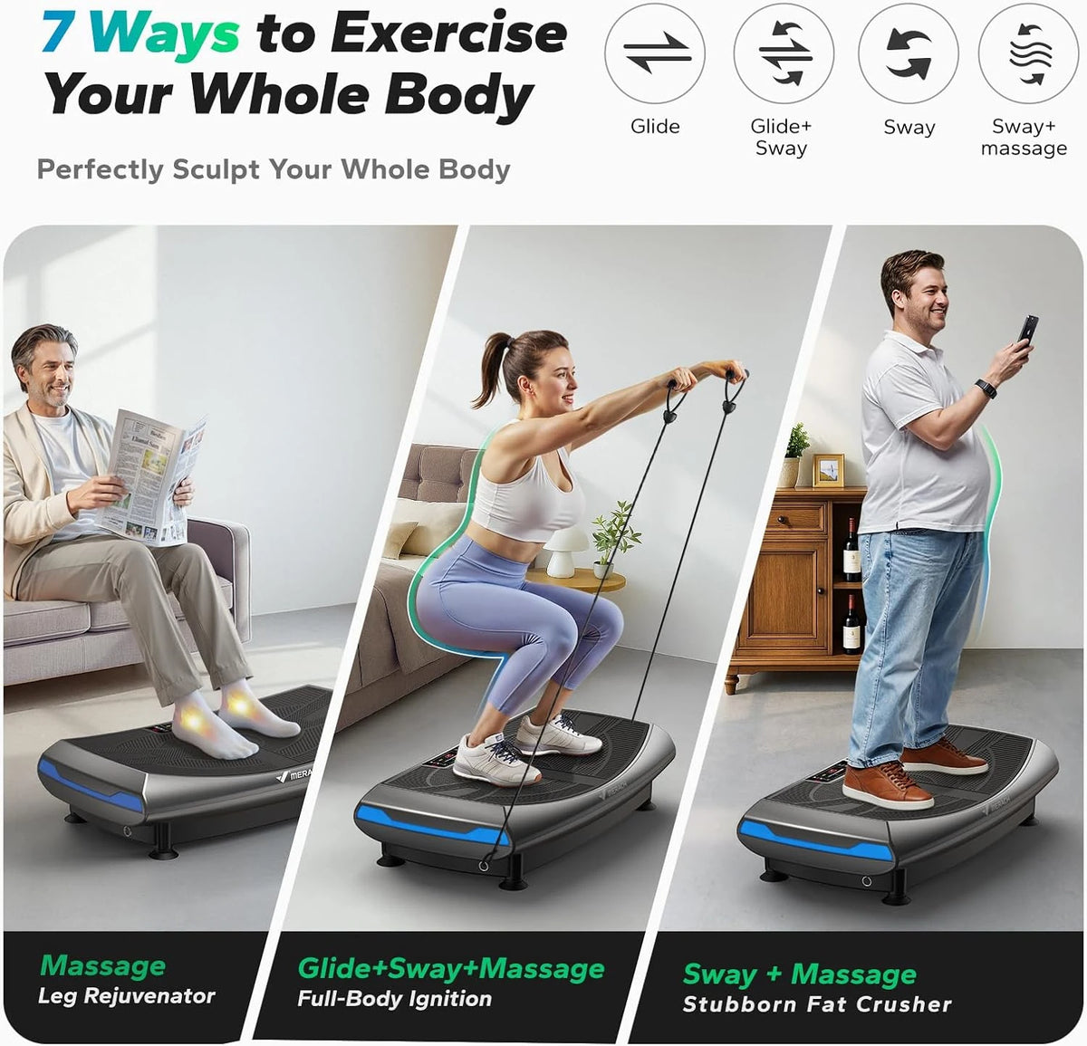 Merach 4D Vibration Plate Exercise Machine With Resistance Bands
