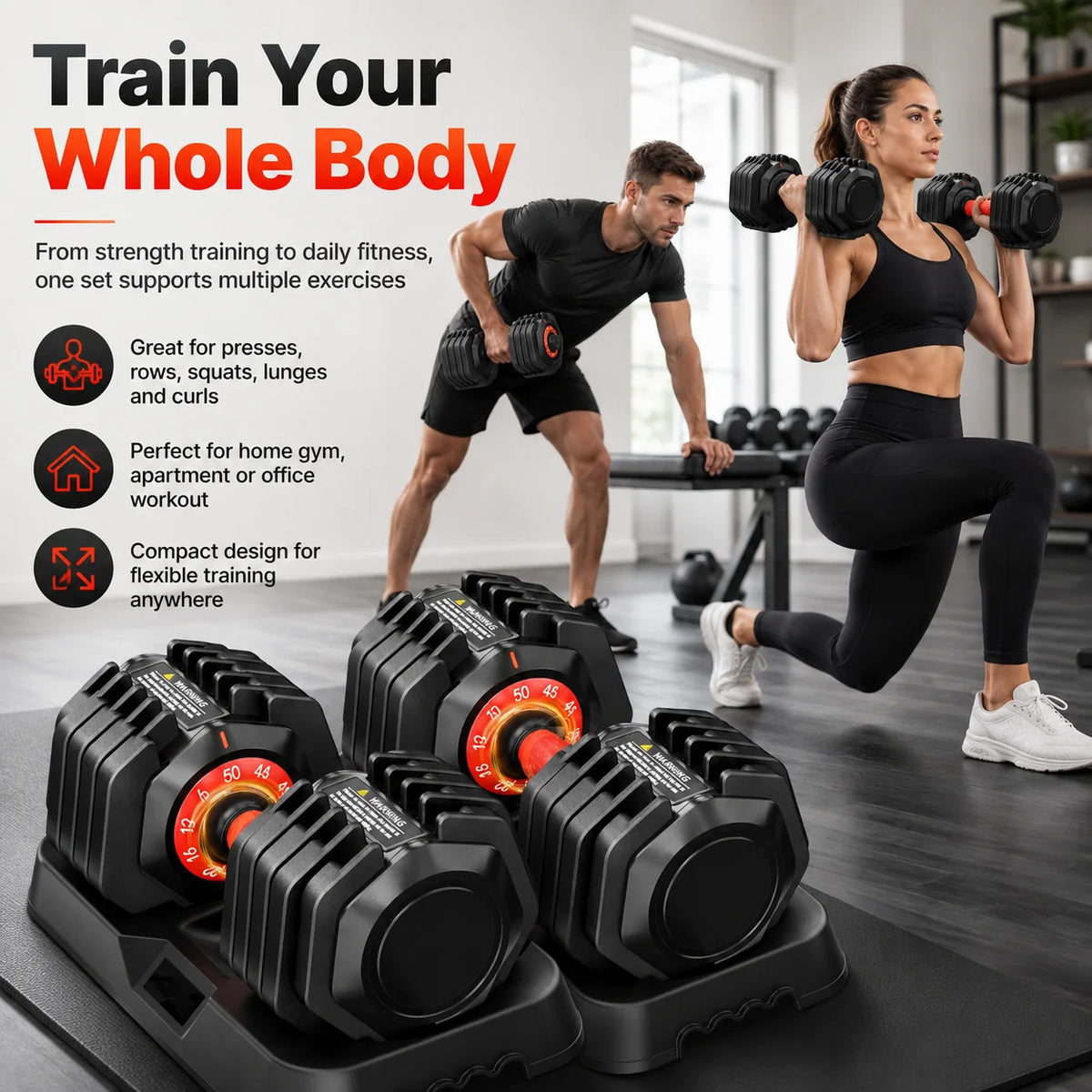 Adjustable Dumbbell Set With Stand For Home Fitness Training
