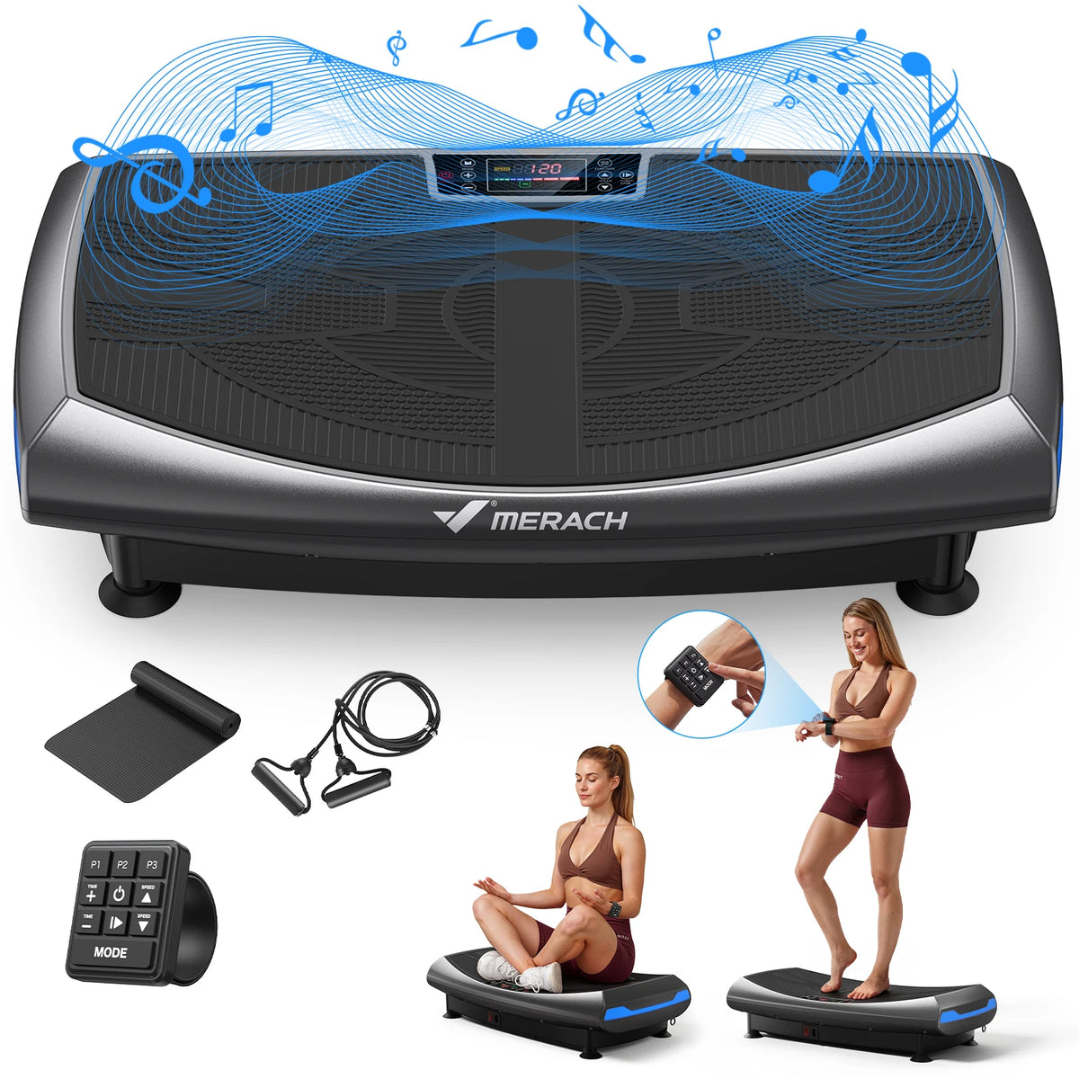 Merach 4D Vibration Plate Exercise Machine With Resistance Bands