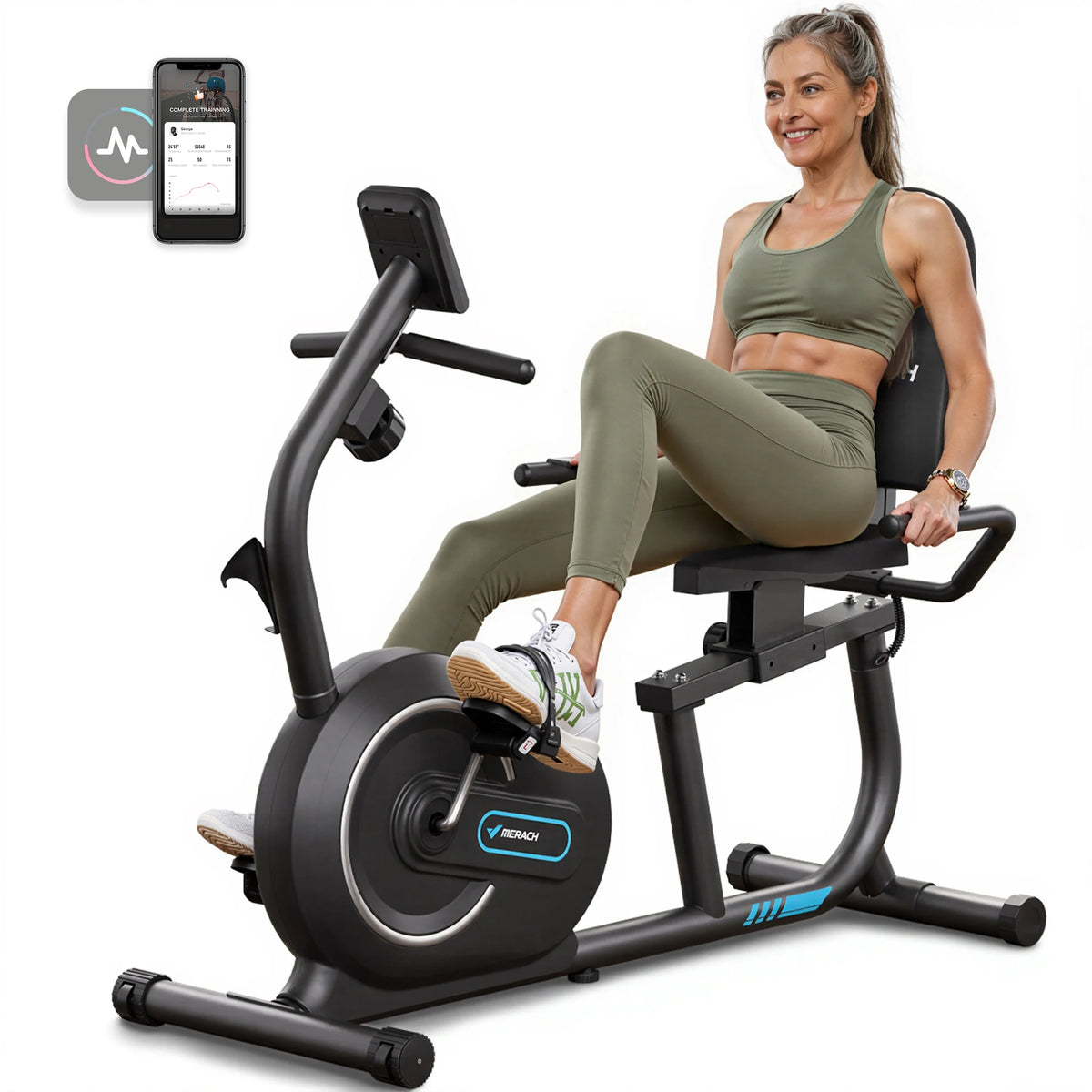 Merach Magnetic Recumbent Exercise Bike With Bluetooth Heart Rate