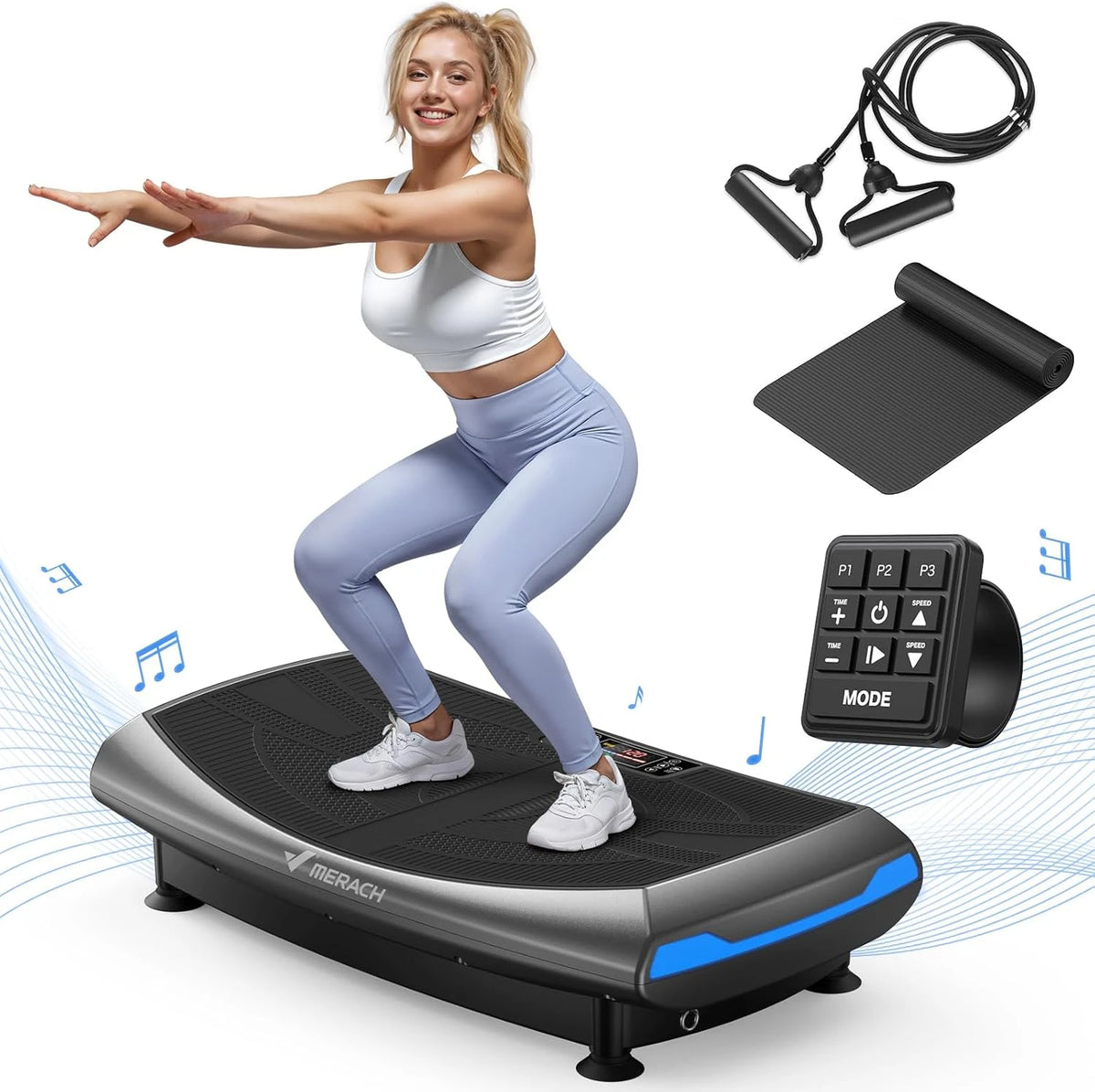 Merach 4D Vibration Plate Exercise Machine With Resistance Bands