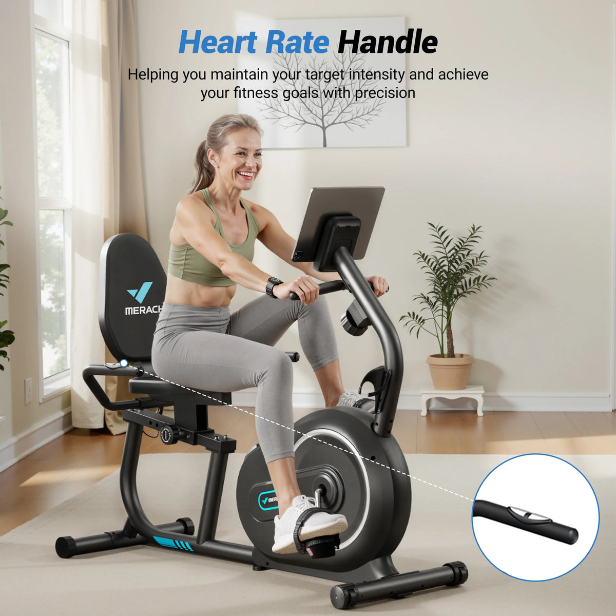 Merach Magnetic Recumbent Exercise Bike With Bluetooth Heart Rate