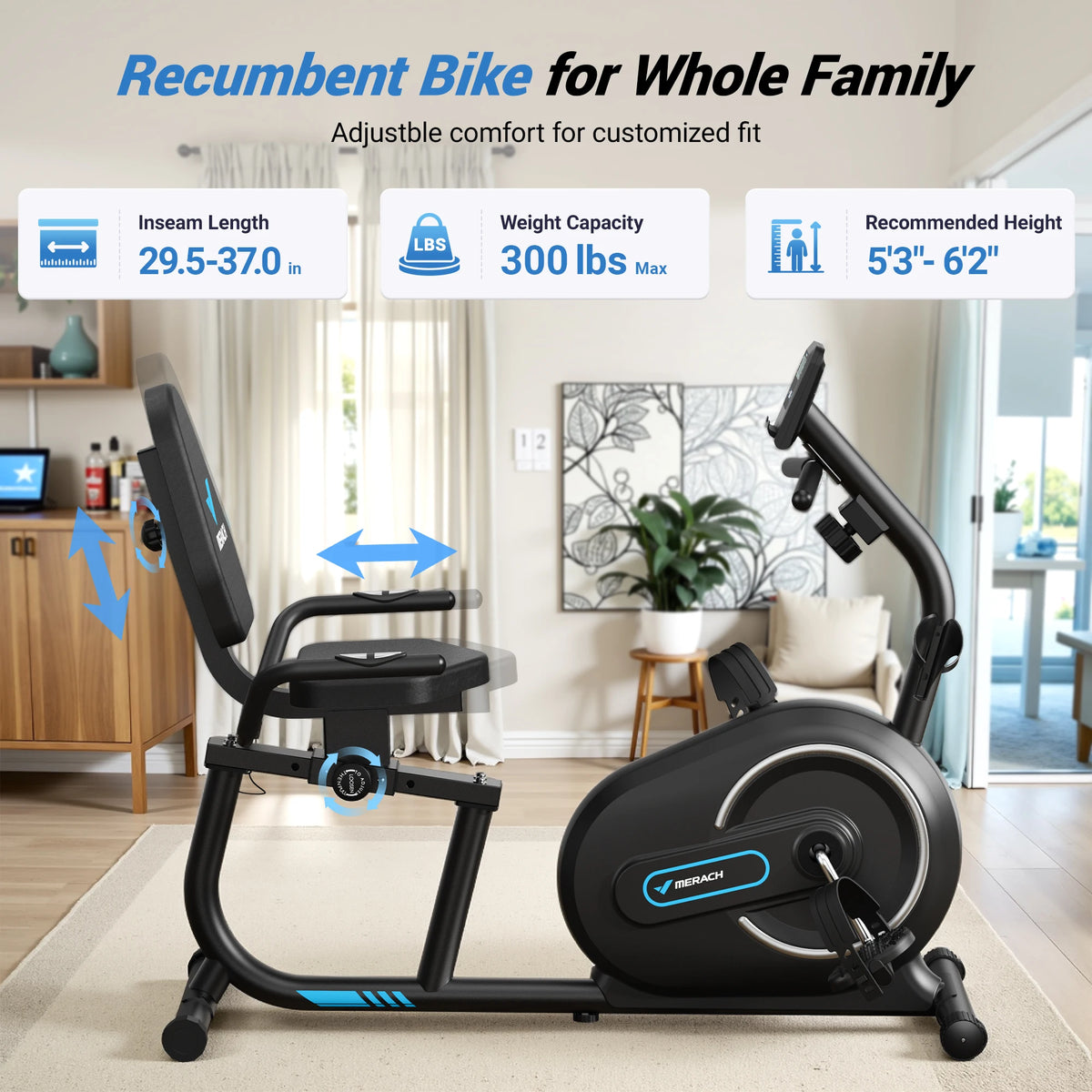 Merach Magnetic Recumbent Exercise Bike With Bluetooth Heart Rate