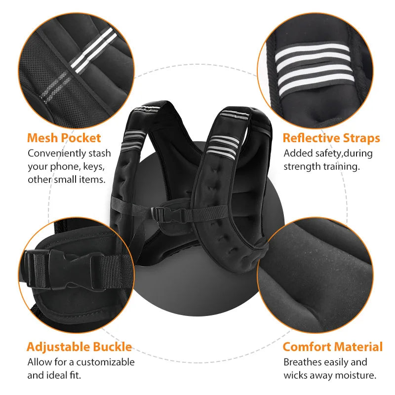 12lb Weight Vest With Reflective Stripe For Running And Fitness