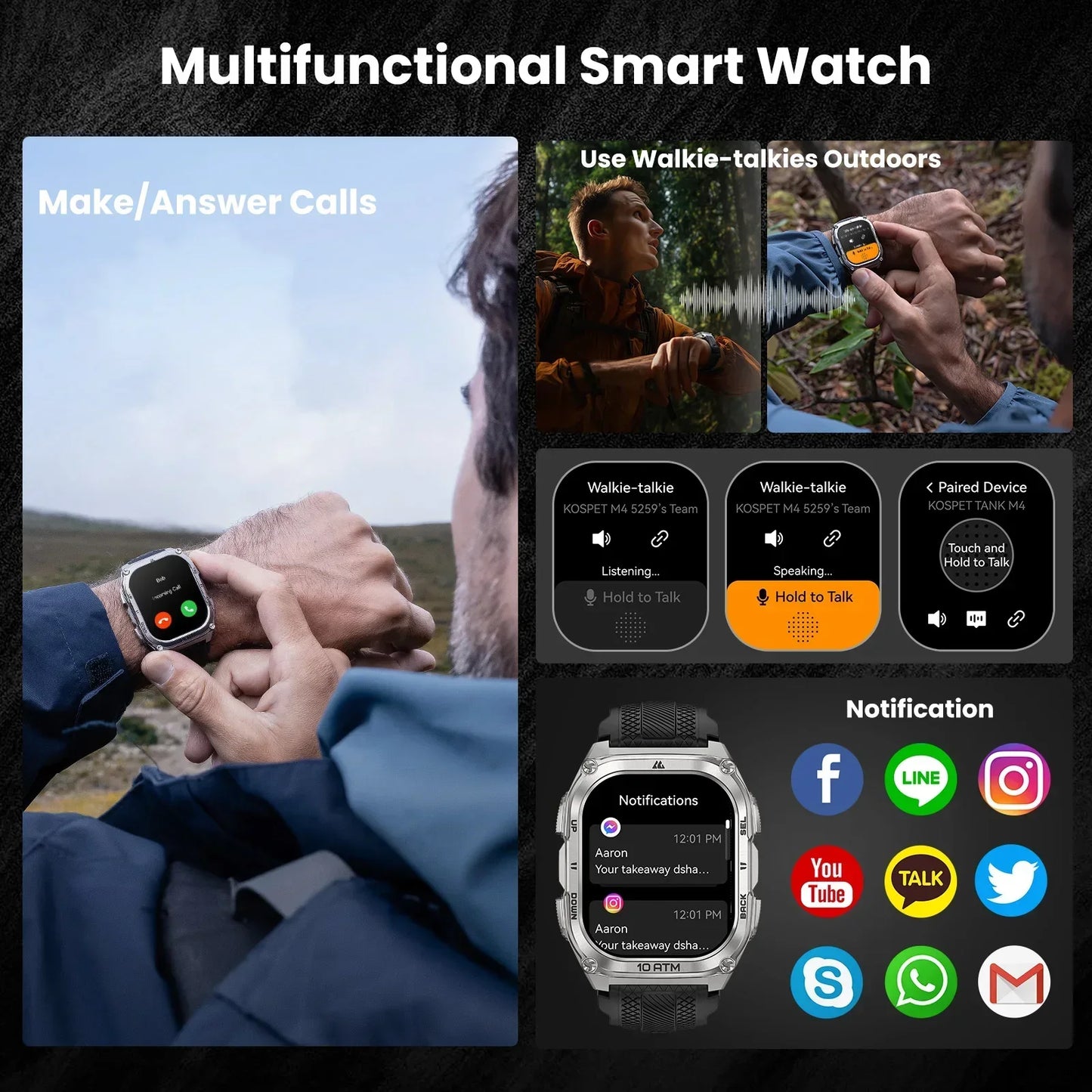 KOSPET Tank M4 Smartwatch GPS Offline Maps 10ATM Waterproof Health Monitor