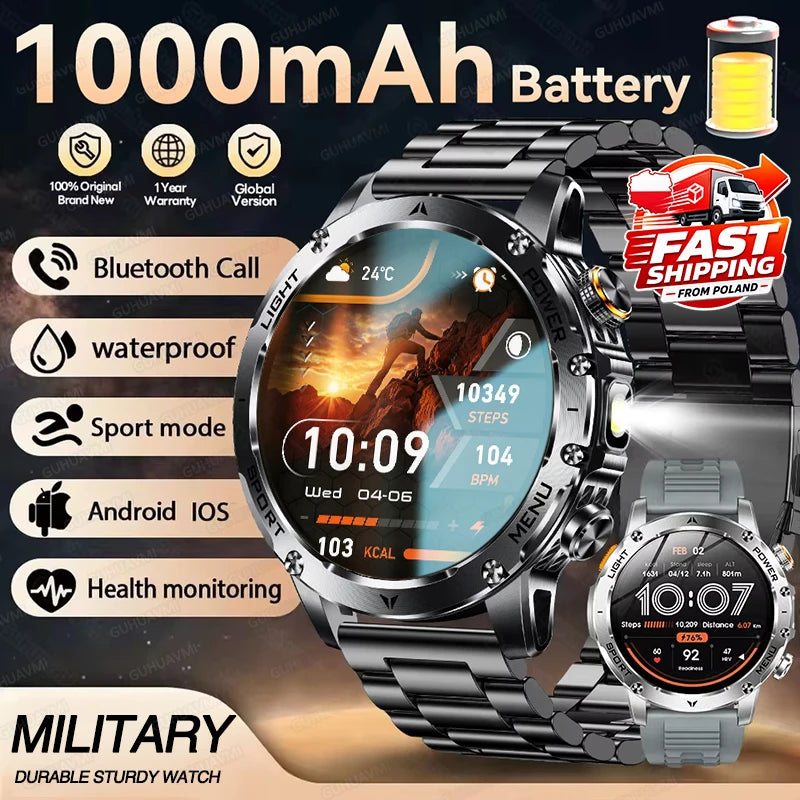 Waterproof Outdoor Smart Watch With Heart Rate And Bluetooth Calls