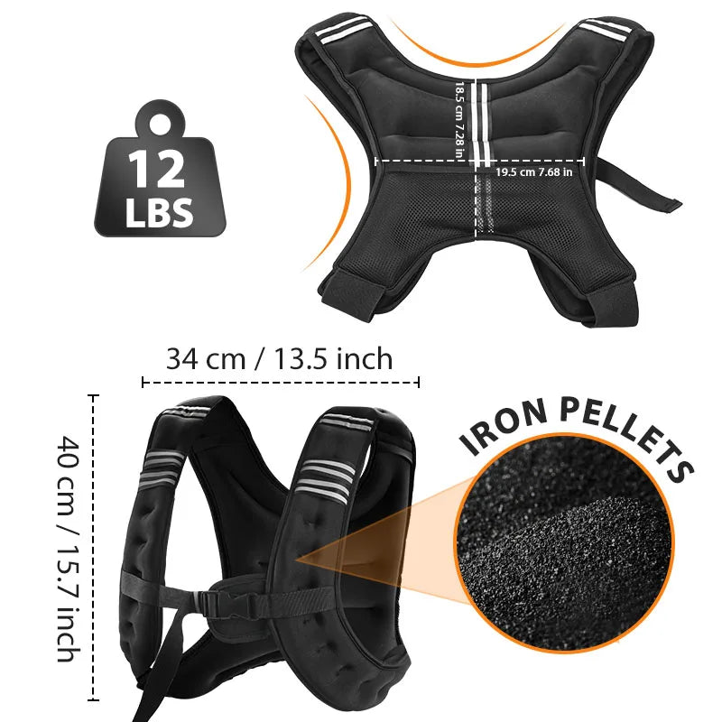 12lb Weight Vest With Reflective Stripe For Running And Fitness