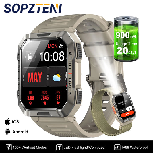 Sopzteni Waterproof Smartwatch With Emergency Light And Bluetooth