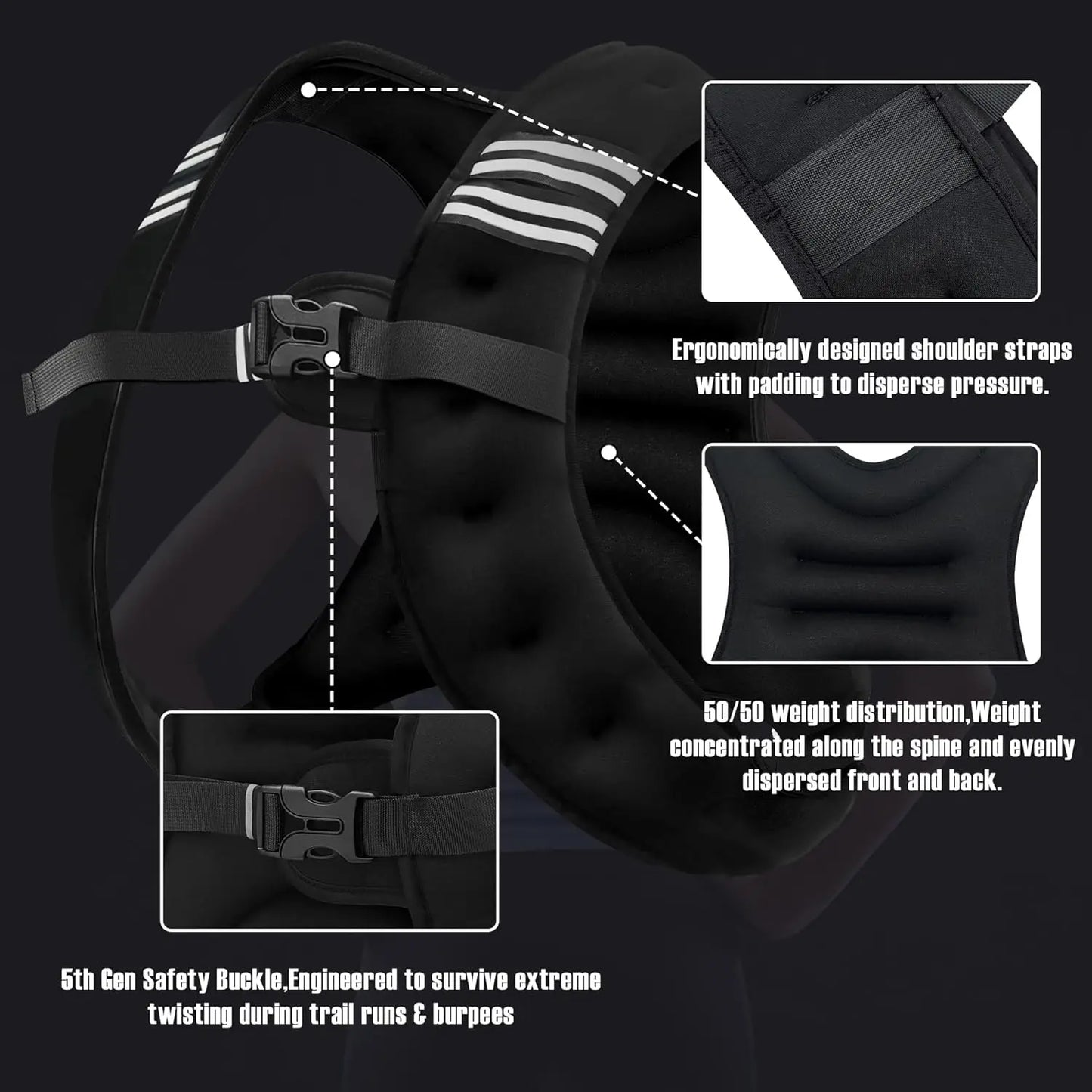 12lb Weight Vest With Reflective Stripe For Running And Fitness