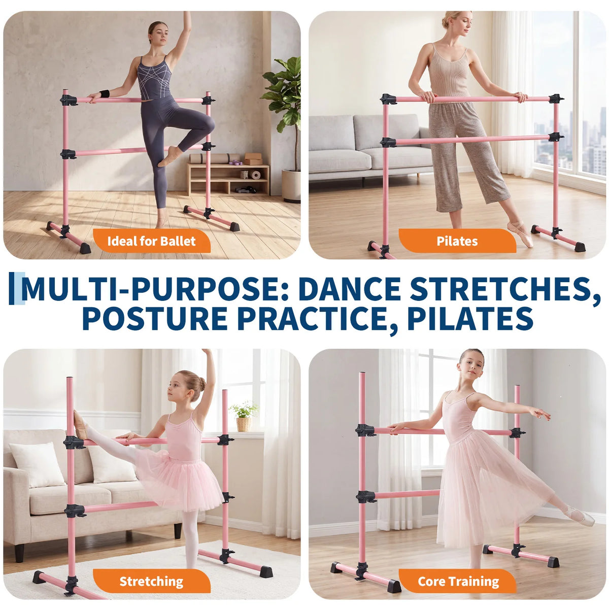 Adjustable Freestanding Ballet Barre For Home Exercise And Pilates