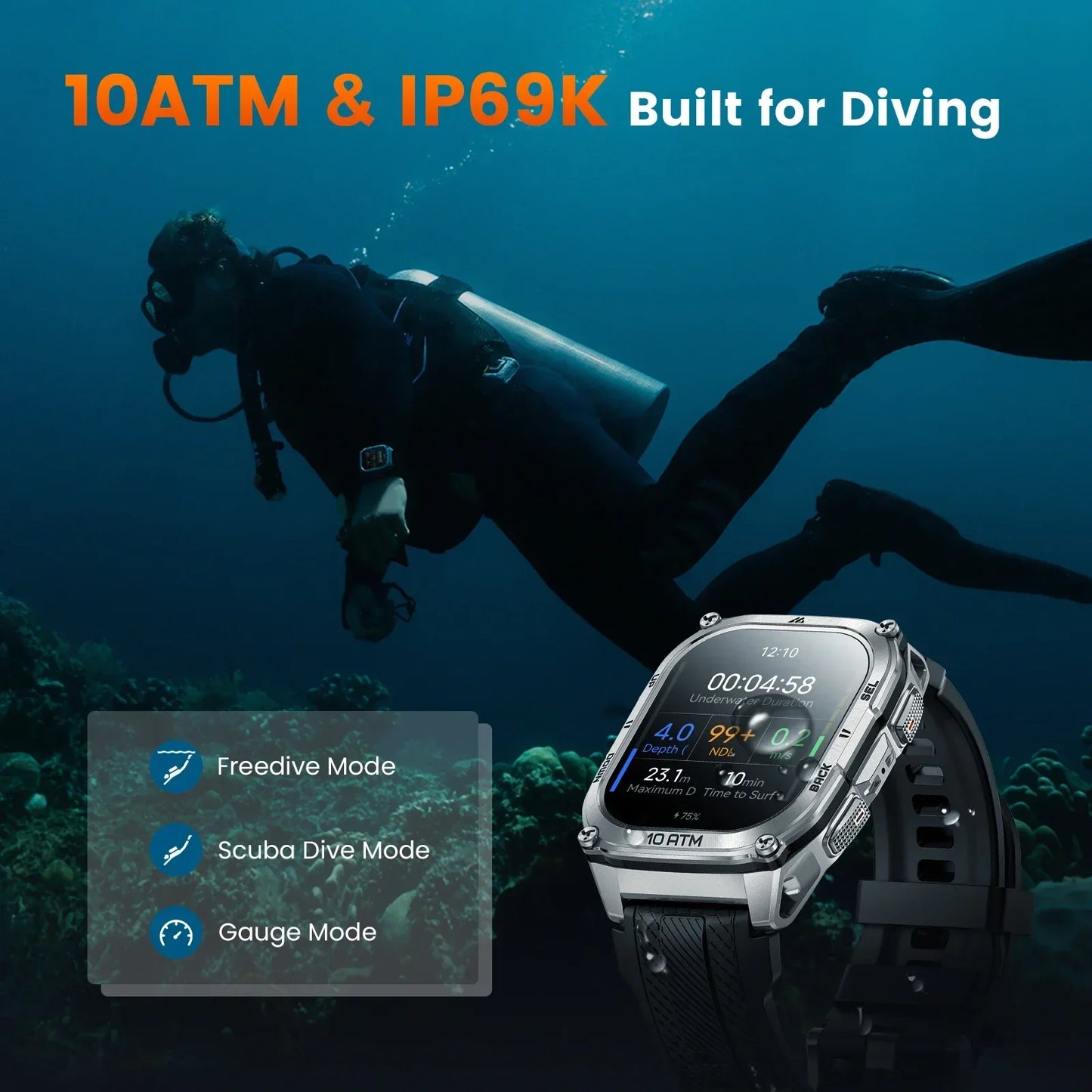KOSPET Tank M4 Smartwatch GPS Offline Maps 10ATM Waterproof Health Monitor