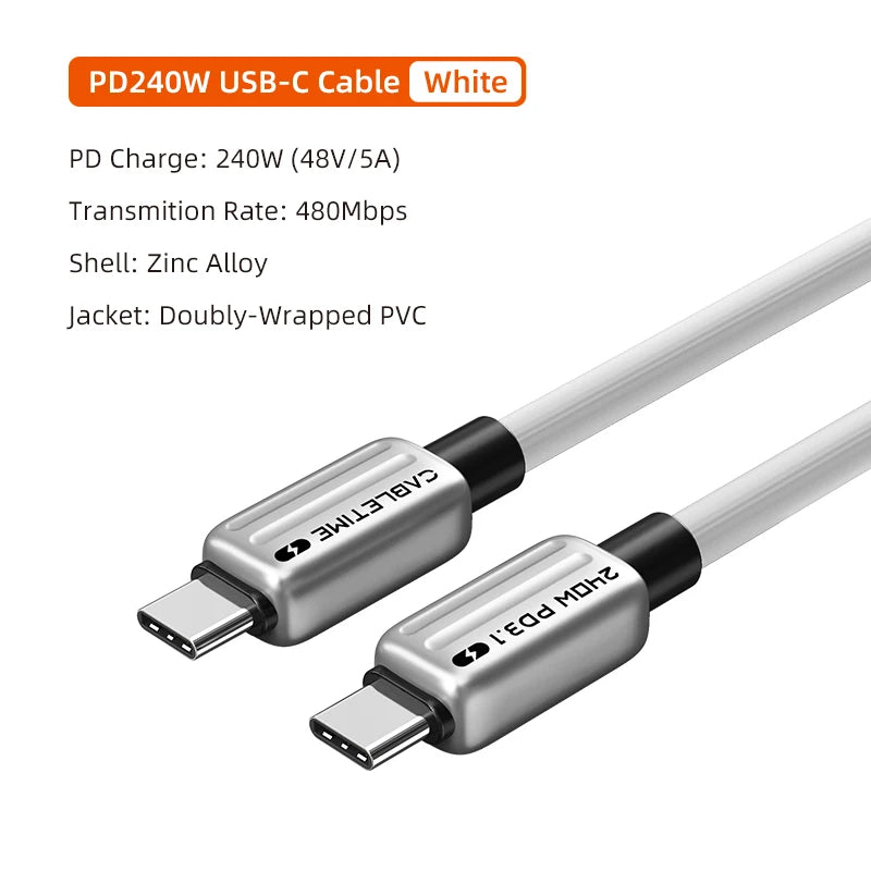 CABLETIME High Speed 240W Fast Charging USB C Cable