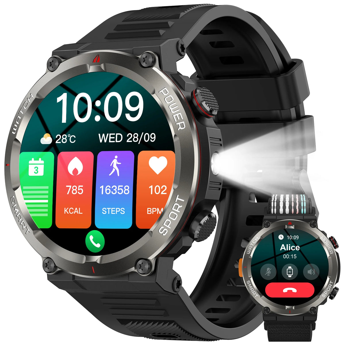 SOPZTENI W50 Pro Outdoor Smart Watch With Flashlight