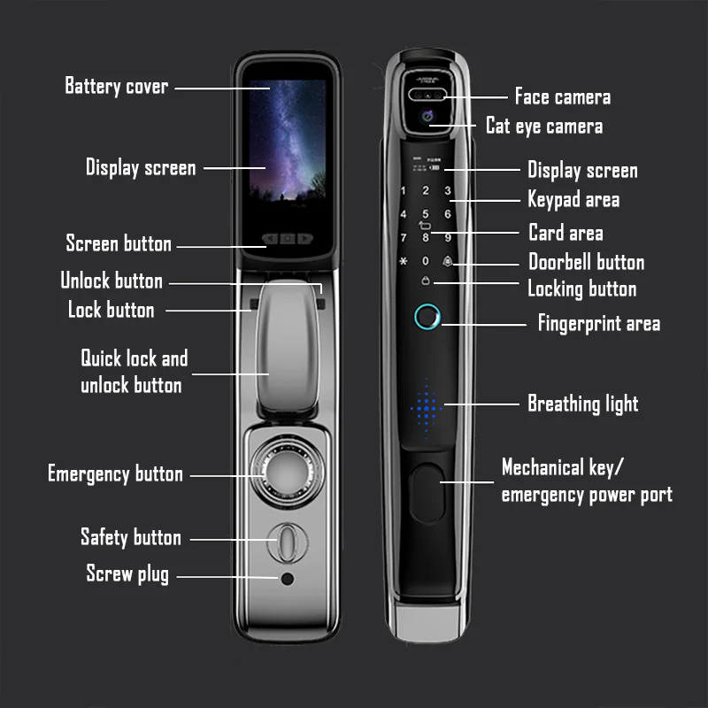 YKESDL Wifi Smart Door Lock Face Recognition Camera Video Intercom