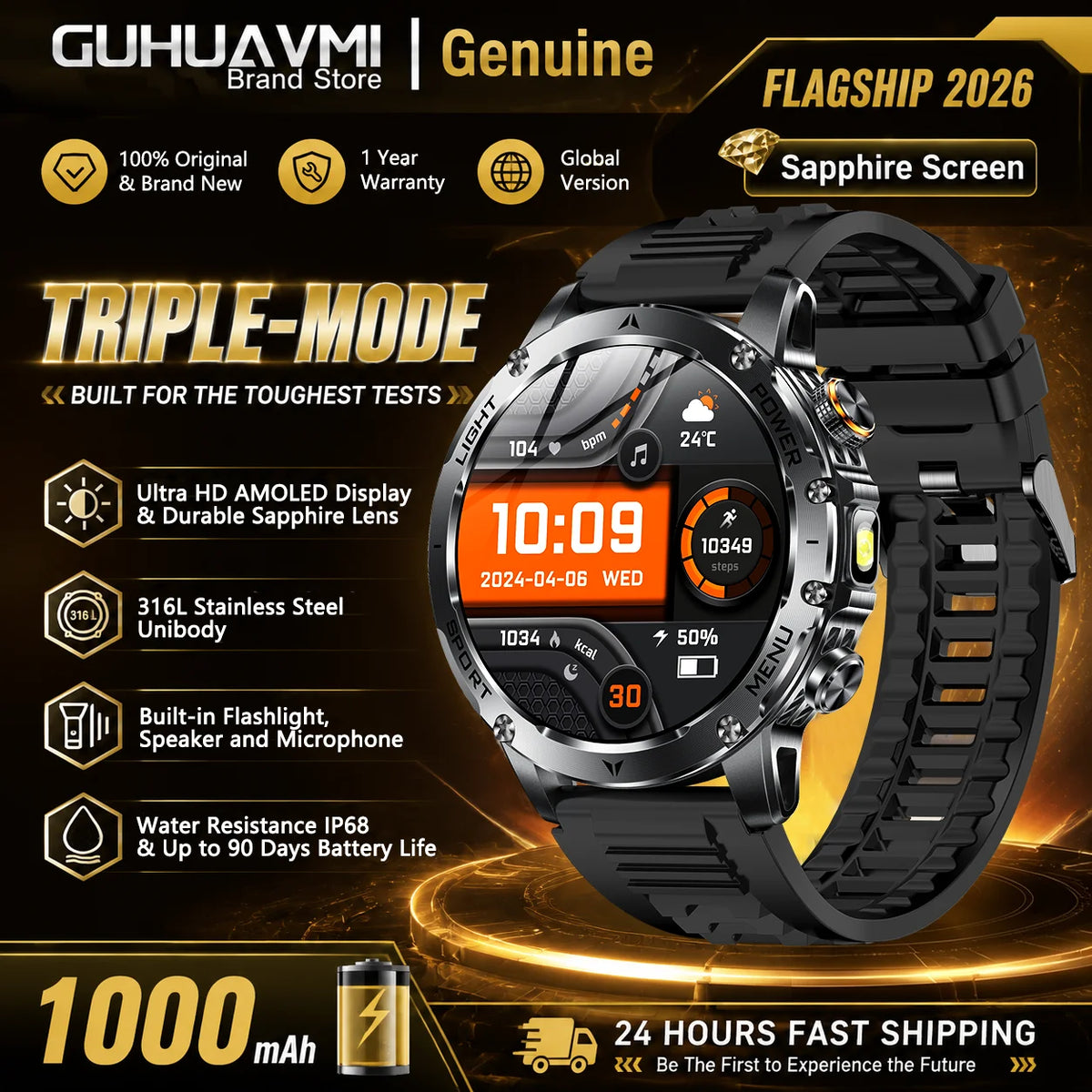 Outdoor Sports Smart Watch With Bluetooth Calling For Health Monitoring