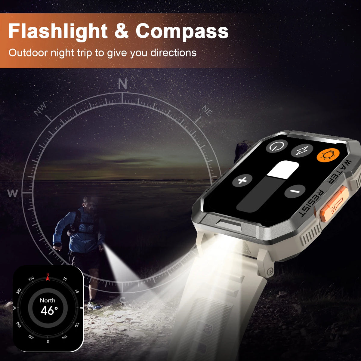 Sopzteni Waterproof Smartwatch With Emergency Light And Bluetooth