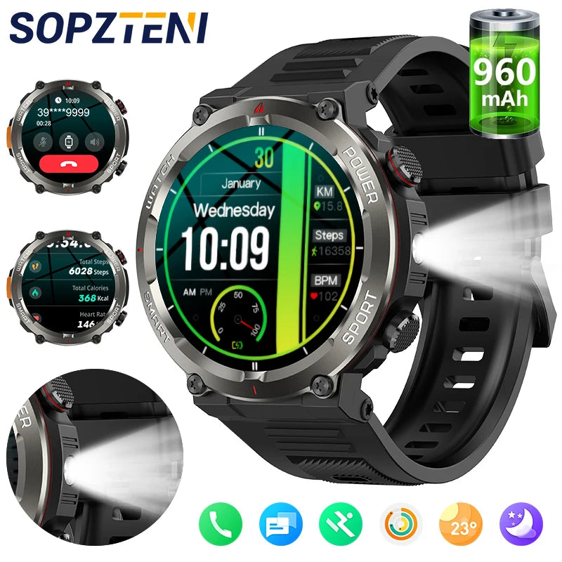 SOPZTENI W50 Pro Outdoor Smart Watch With Flashlight