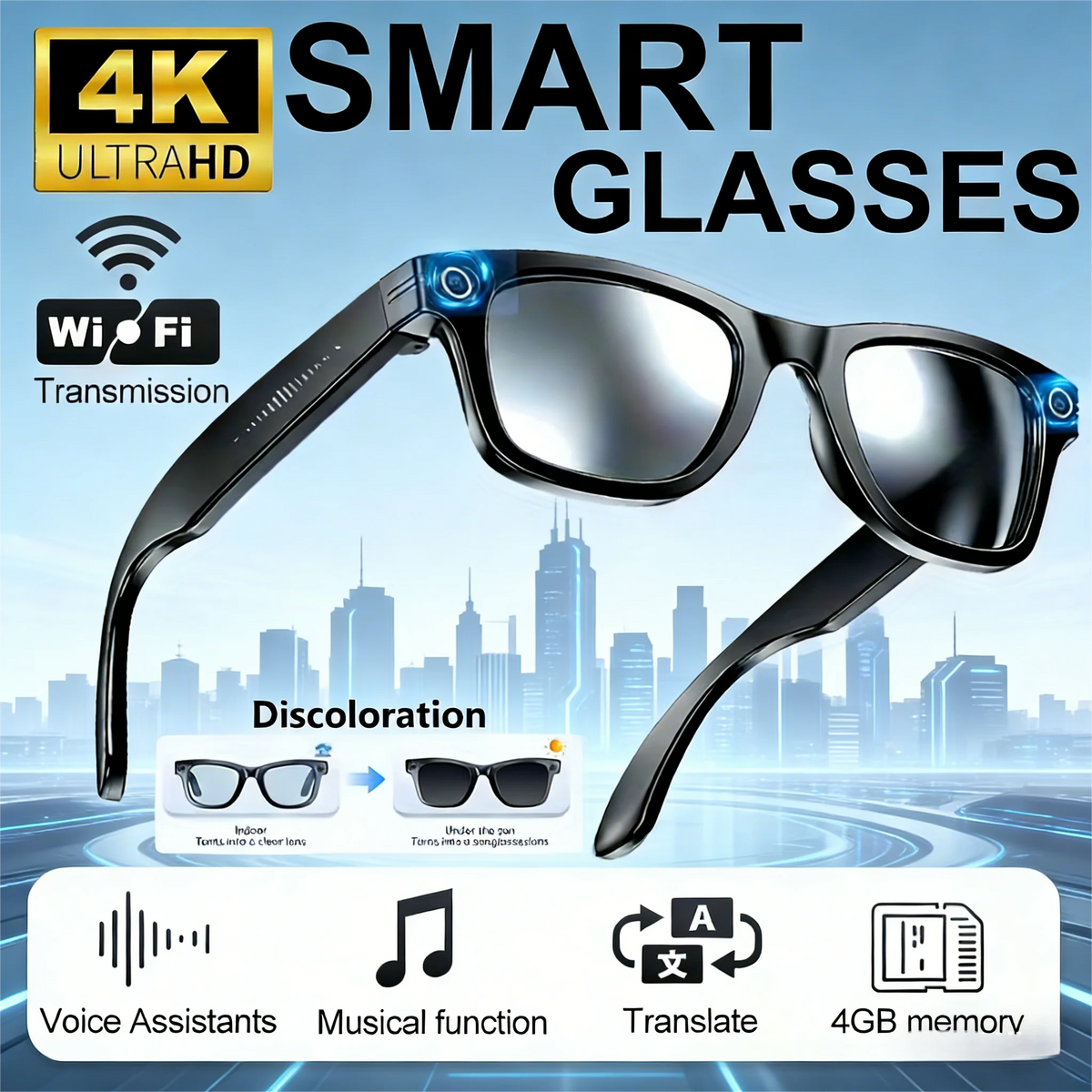 Giinova AI Smart Video Glasses With 8MP Camera And Bluetooth