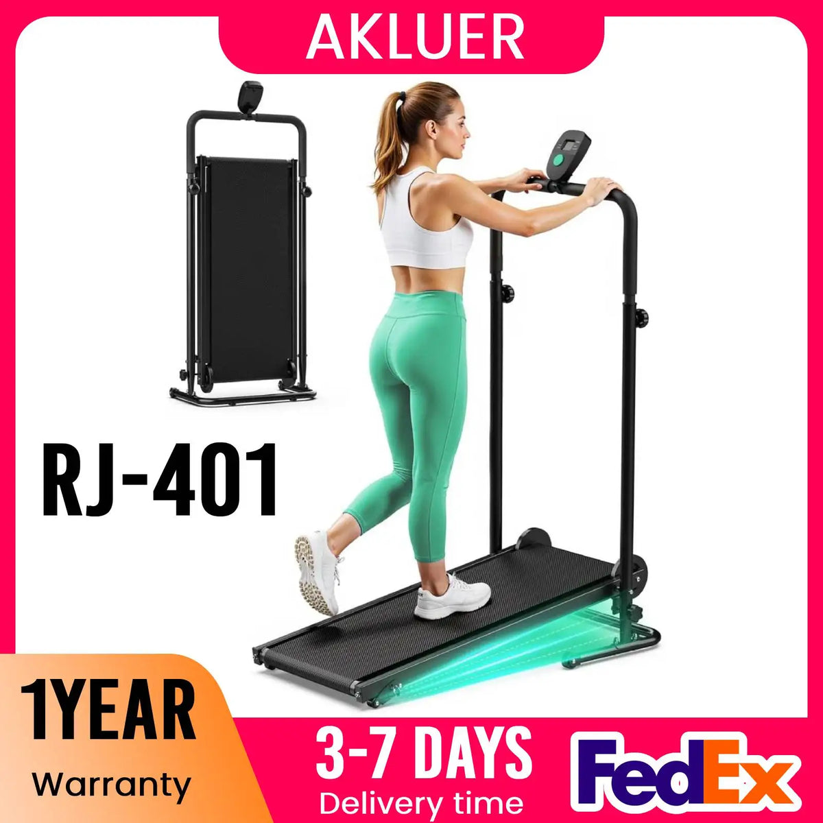 Akluer Mechanical Treadmill With Lcd Monitor And Adjustable Incline