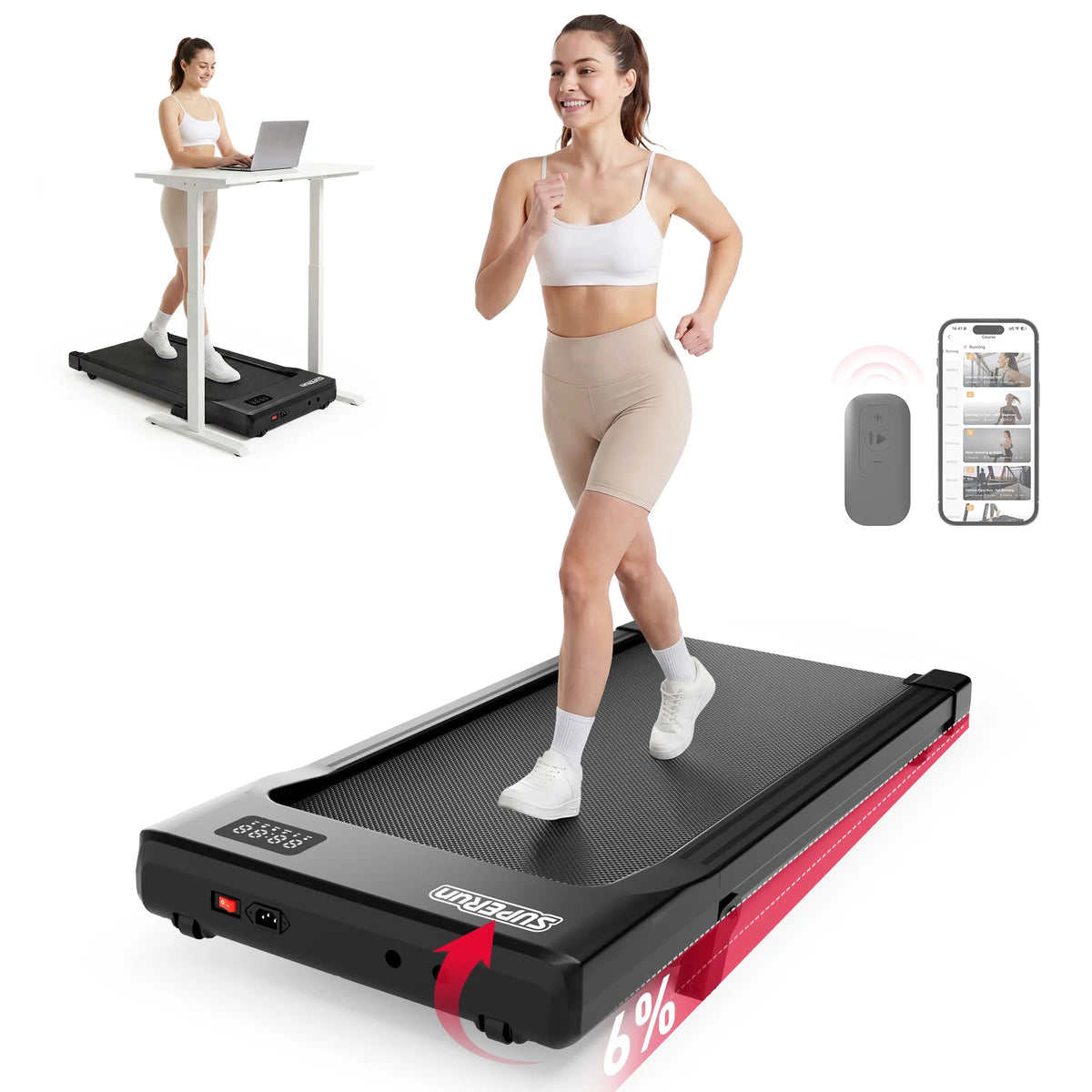 Lacuffy 2.5HP Bluetooth Walking Pad Under Desk Treadmill Remote Control