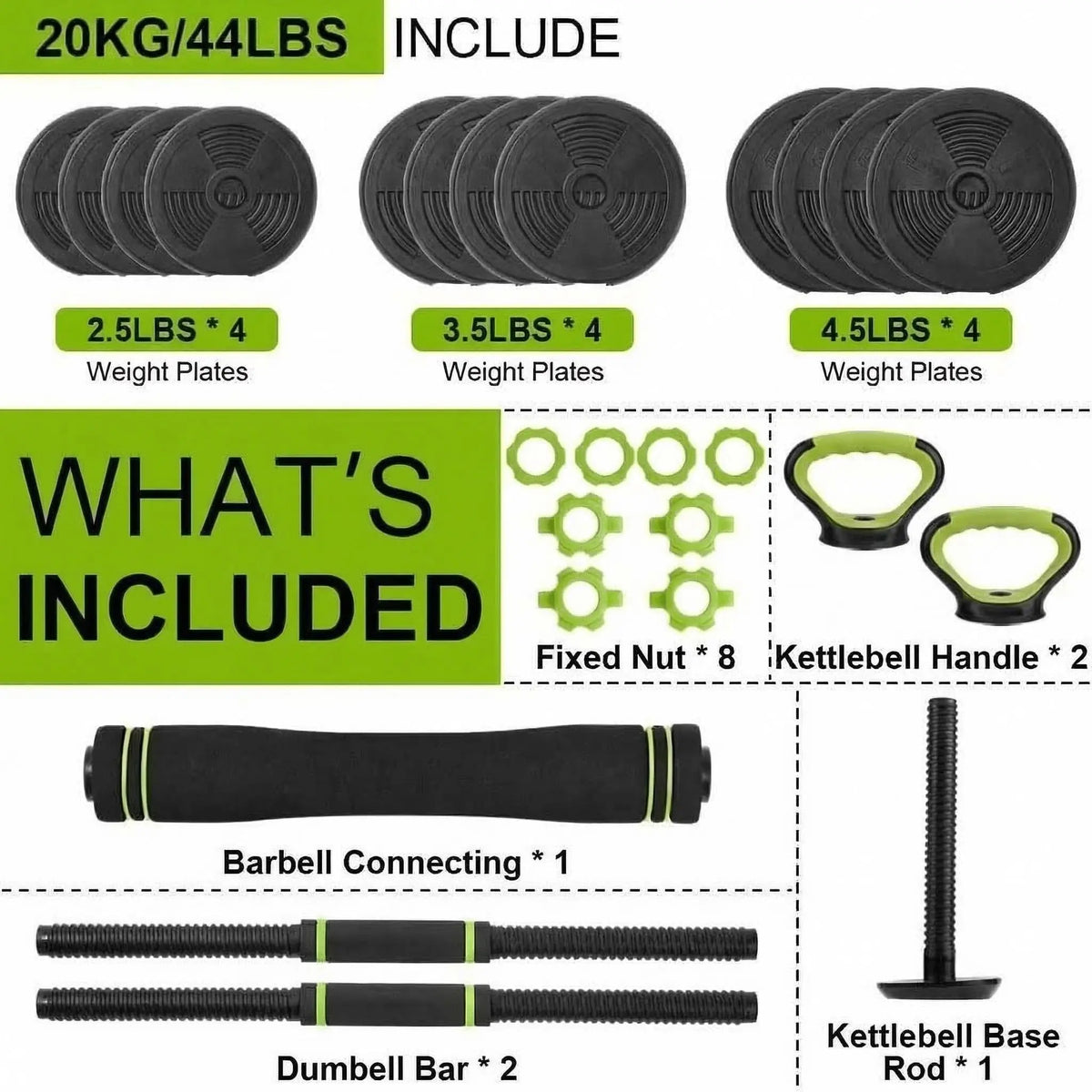 Adjustable Dumbbell Set And Kettlebell Converter For Home Gym