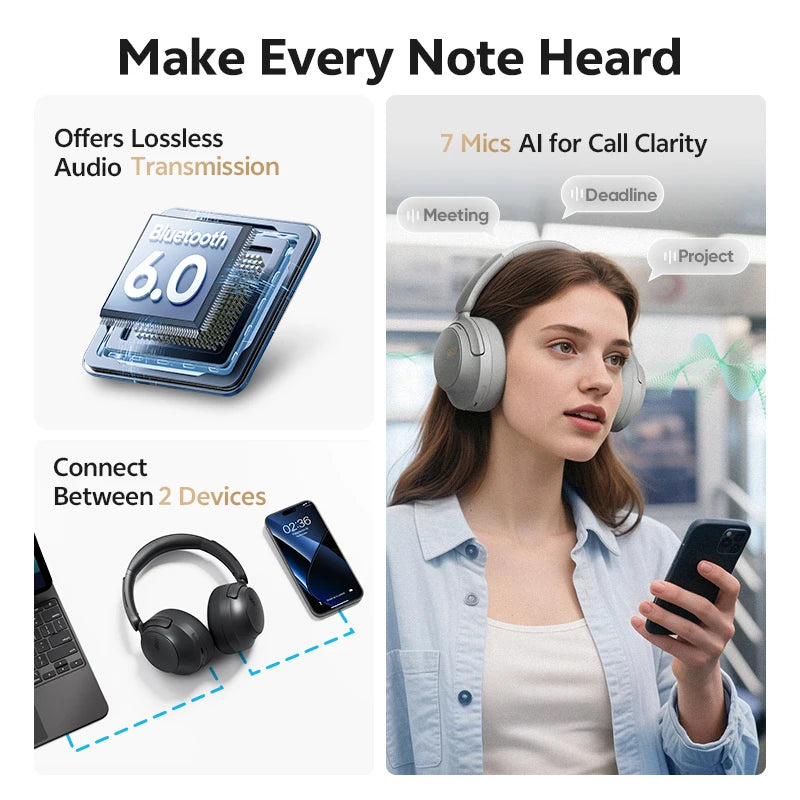 QCY H3S Over Ear Wireless Headphones With Adaptive ANC