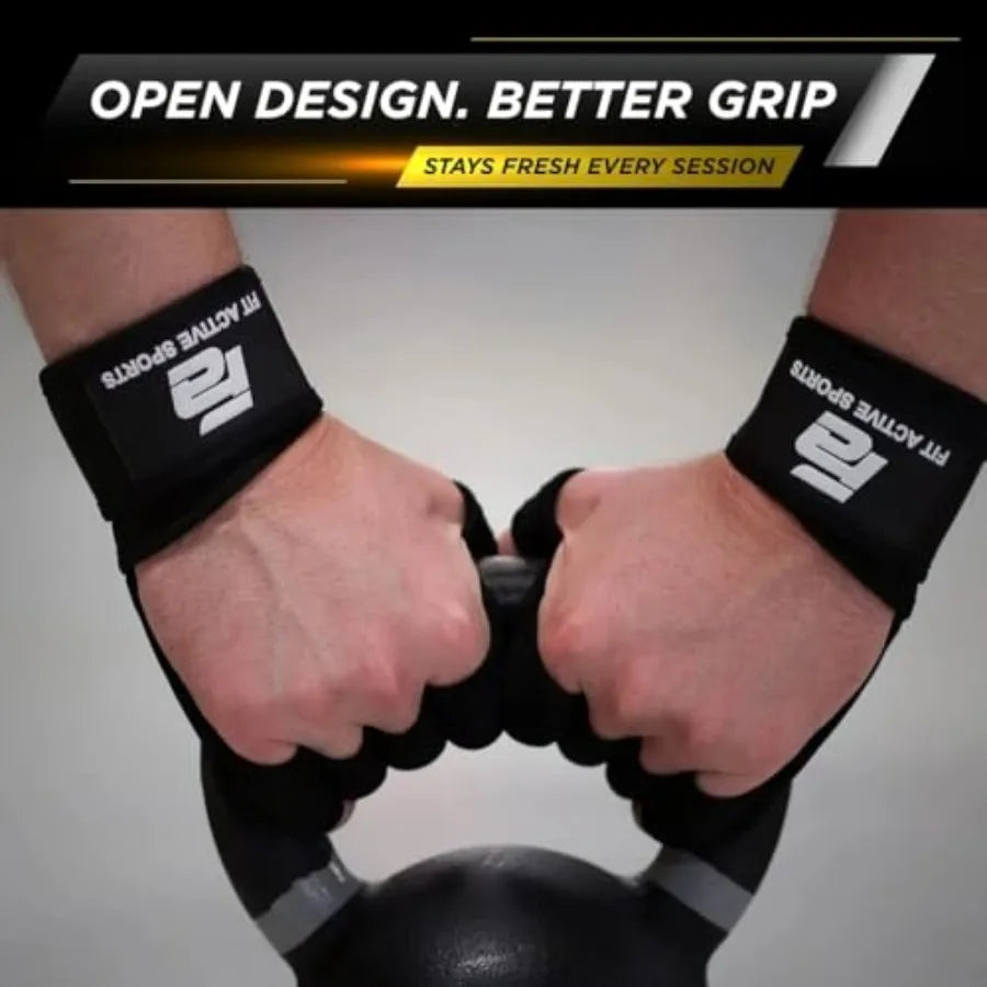 Ventilated Weight Lifting Workout Gloves With Integrated Wrist Wraps