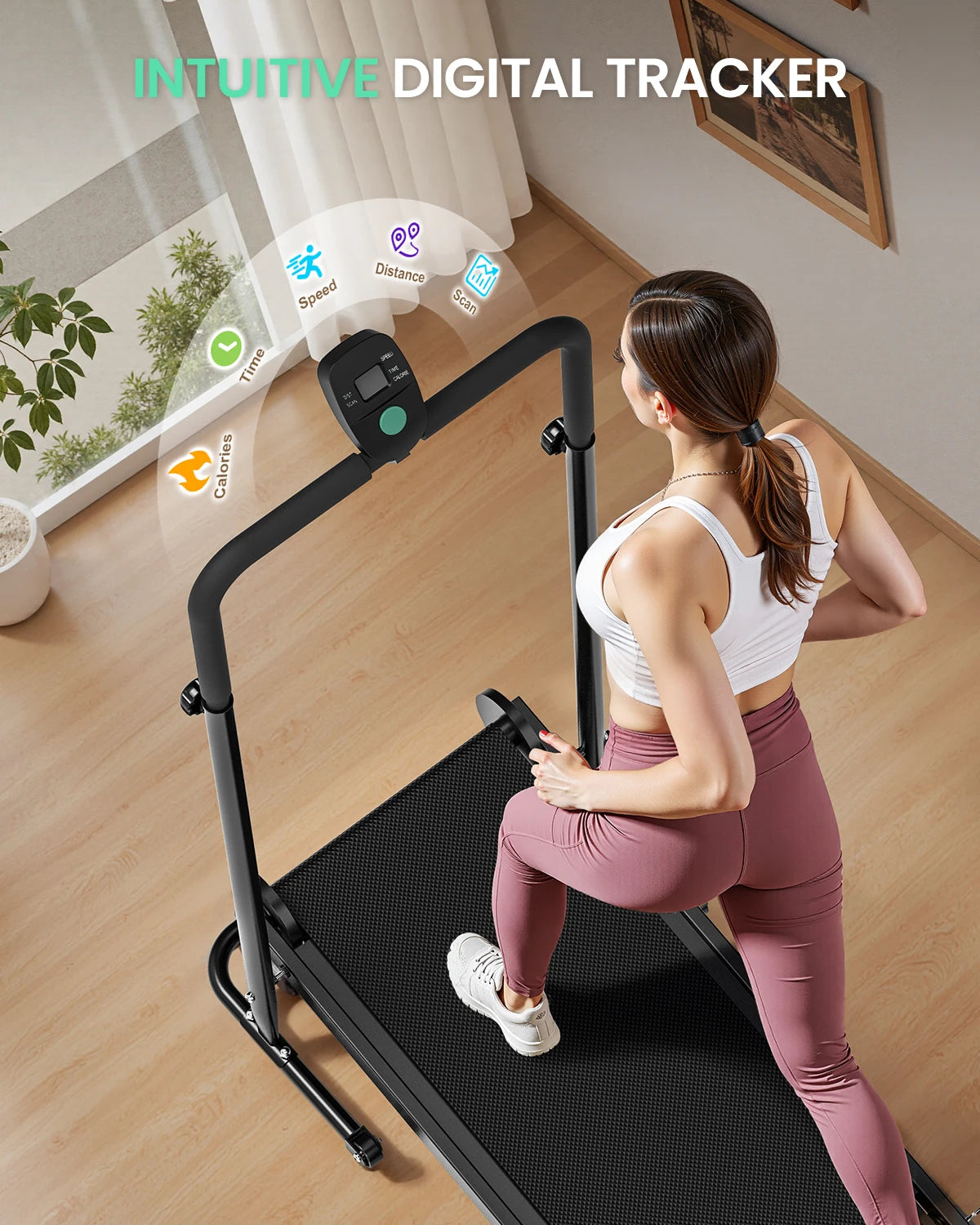 Akluer Mechanical Treadmill With Lcd Monitor And Adjustable Incline