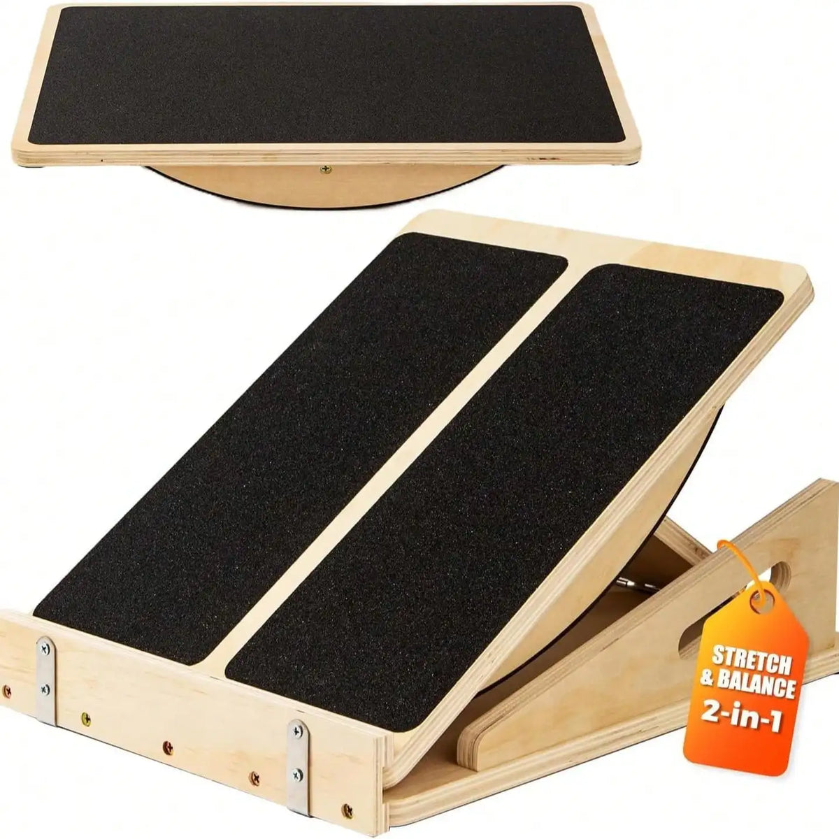 Wooden Balance Board And Calf Stretcher With Adjustable Incline