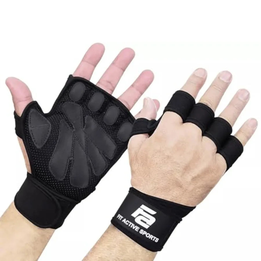 Ventilated Weight Lifting Workout Gloves With Integrated Wrist Wraps